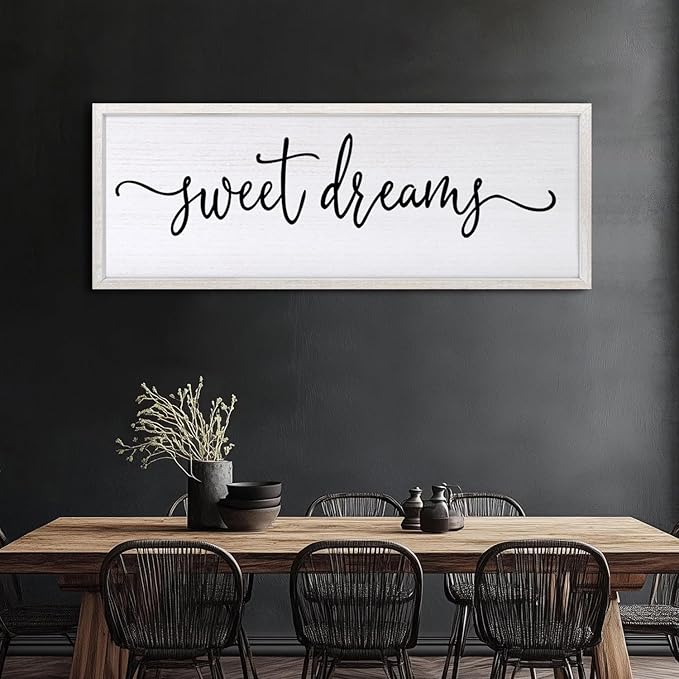 Sweet Dreams Over Bed Wall Decor 32"×12" for Master Bedroom Above Bed Wood Framed Wall Art Sign (White)