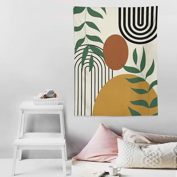 ICMOLYYENLO Boho Plant Aesthetic Tapestry, Abstract Medieval Arch Sun Home Aesthetic Wall Hanging For Bedroom Living Room Dormitory Tapestry 60x80 Inches