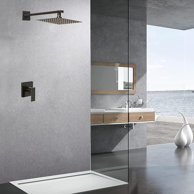 Oil Rubbed Bronze Shower Faucet Set Bathroom Luxury Rainfall Shower System with Rain Shower Head Single Function Shower Trim Kit with Rough-in Valve