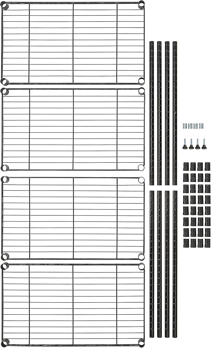Amazon Basics 4-Shelf Steel Wire Storage Rack, Adjustable, Sturdy, Easy Assembly, 13.4 D x 23.2 W x 48 H in, Black