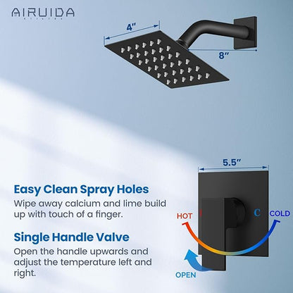 Airuida Shower Faucet Set Bathroom Rain Shower System SUS304 Stainless Steel Single Handle With Male Threads Rough-in Valve Shower Trim Kit 4 Inch Wall Mount Shower Head Matte Black