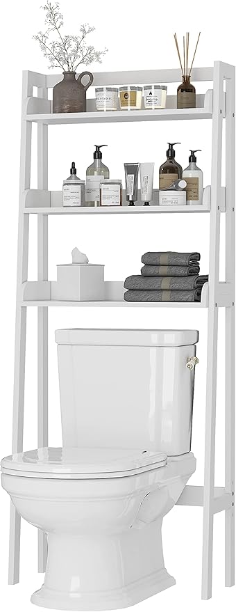 UTEX Over The Toilet Storage Shelf, 3-Tier Over Toilet Bathroom Organizer, Above Toilet Shelves Rack (White)