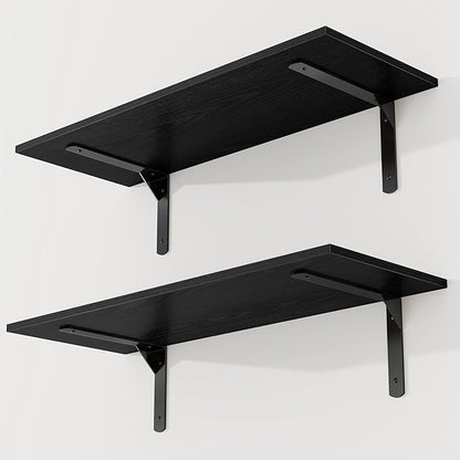 30" W x 12" D Black Floating Shelves for Wall, Deep Wall Shelves with Visible Bracket for Books, Plant, Large Deep Bathroom Shelf for Storage & Display, Set of 2