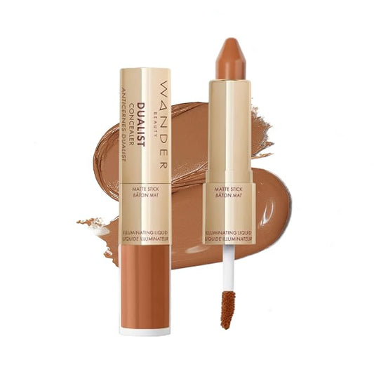 Wander Beauty Dualist Matte and Illuminating Concealer Makeup - Rich Deep - Dual-Ended Matte & Liquid Concealer Stick - Full Coverage Formula to Brighten, Firm & Hydrates Under Eyes - 0.28 fl oz