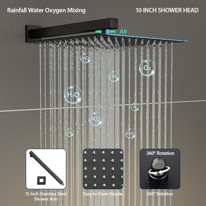 Sarlai Black Shower Faucet Set, Rainfall Shower System with Rain Shower Head and Handle Set, Modern Shower Fixtures, 10 Inch Shower Head with Handheld Combo,Shower Valve Included, Matte Black