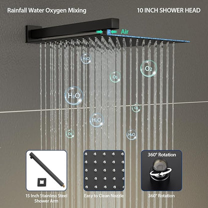 Sarlai Black Shower Faucet Set, Rainfall Shower System with Rain Shower Head and Handle Set, Modern Shower Fixtures, 10 Inch Shower Head with Handheld Combo,Shower Valve Included, Matte Black