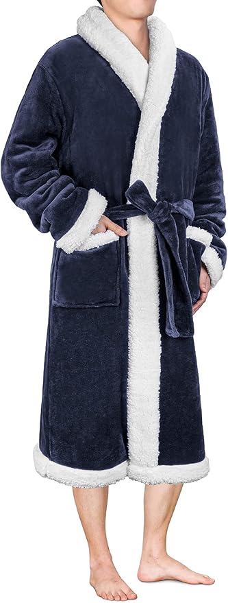 PAVILIA Mens Soft Robe | Warm Fleece Robes for Men, Soft Spa Bathrobe with Shawl Collar and Pockets