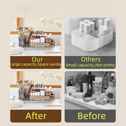 Rotating Makeup Organizer,Large Capacity Countertop Skincare Organizer,2 in 1 Bathroom Makeup Caddy,Cosmetic Display Case (Crystal Clear)