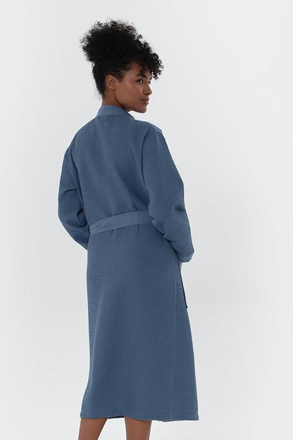 Women’s Luxury Waffle Shawl Collar, Hooded Robe w Piping – Lightweight, Long, Ultra Soft Spa Sleepwear Bathrobe