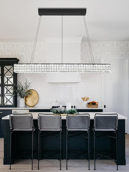 W48 Black Chandeliers for Dining Room, Modern Crystal Pendant Lights Fixture Farmhouse Hanging Dining Light Fixtures for Kitchen Island, Living Room, Bedroom