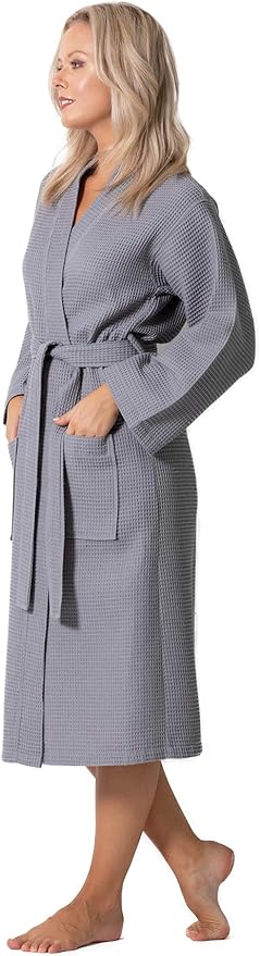 Turkish Linen Waffle Knit Lightweight Kimono Spa & Bath Robes for Women - Quick Dry - Soft