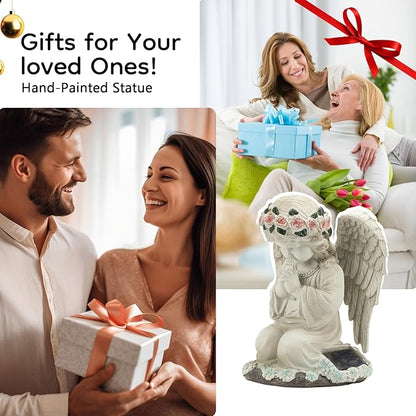 Solar Angel Prayer Statue, Memory Guardian Garden Decor with Warm Light - Religious Outdoor Decor, Auto On/Off LED Light, Memorial Gift for Cemetery, Patio & Gravesite