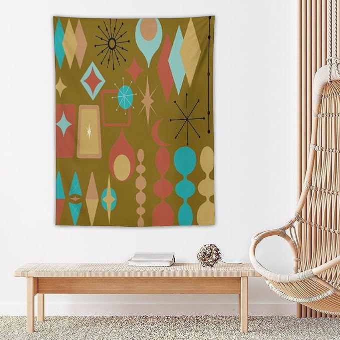 ICMOLYYENLO Boho Medieval Cat Tapestry, Abstract Atomic Starburst Geometric Aesthetic Art Wall Hanging For Bedroom Living Room Dormitory 50x60 Inches