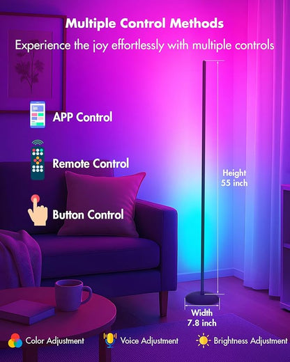 Corner Floor Lamp, Smart RGB LED Corner Lamp with App & Remote, Modern Floor Lamp with 16 Million Colors, Music Sync, Scene Modes, Color Changing Standing Lamps for Living Room, Bedroom