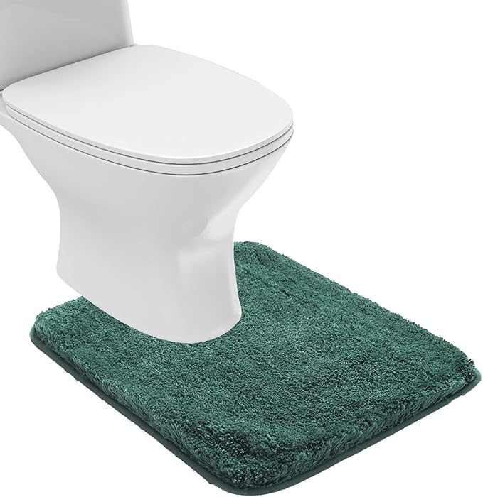 Suchtale Contour Rug Non Slip Bath Mat Water Absorbent Soft Microfiber Shaggy Bath Mat Machine Washable Thick Plush U Shape Toilet Rug (20 x 24, Hunter Green)