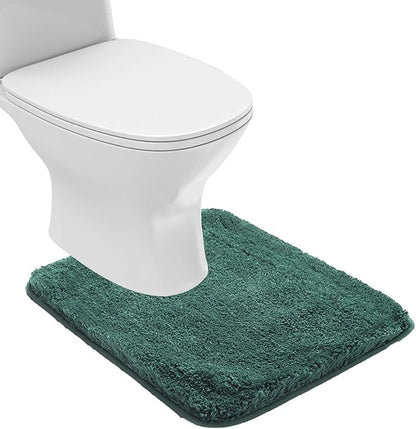 Suchtale Contour Rug Non Slip Bath Mat Water Absorbent Soft Microfiber Shaggy Bath Mat Machine Washable Thick Plush U Shape Toilet Rug (20 x 24, Hunter Green)