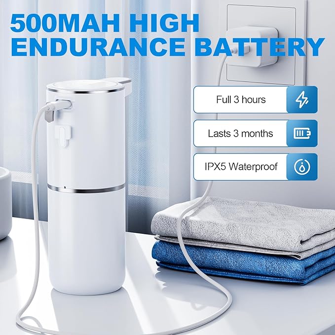 Automatic Liquid Soap Dispenser, 12.8oz/380ml Wall Mount Touchless Soap Dispenser with Sensor, 4-Level Adjustable, IPX5 Waterproof, USB Rechargeable for Bathroom, Kitchen