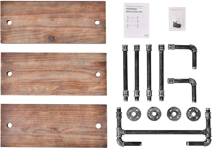 DR.IRON Industrial Pipe Shelving Rustic Bathroom Shelves with Towel Bar, 24" Pipe Shelf Wall Mounted, Farmhouse Bathroom Shelf Storage (3 tier-24)