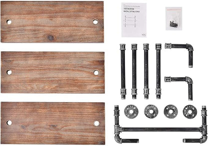 DR.IRON Industrial Pipe Shelving Rustic Bathroom Shelves with Towel Bar, 24" Pipe Shelf Wall Mounted, Farmhouse Bathroom Shelf Storage (3 tier-24)