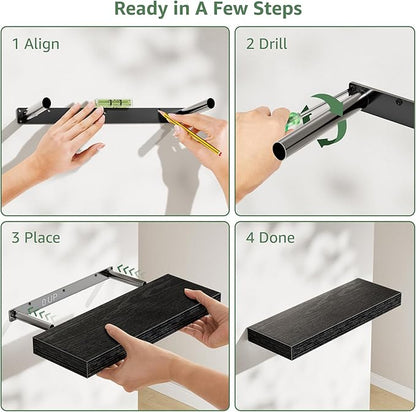 Bathroom Shelves Over Toilet - Floating Shelf for Wall Above Toilet Towels Holder Small Farmhouse Decor Shelves (15.7 inch, Set of 3, Black)