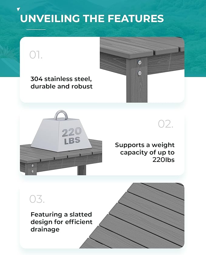 SERWALL Outdoor Coffee Table, HDPE Patio Coffee Table for Outside, Grey