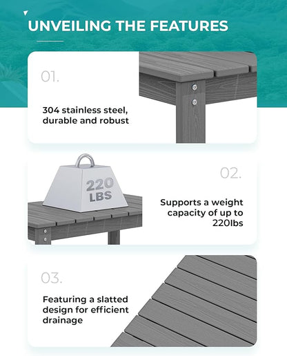 SERWALL Outdoor Coffee Table, HDPE Patio Coffee Table for Outside, Grey