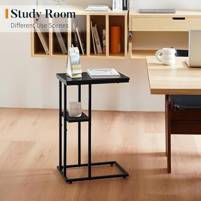 Yoobure C Shaped End Table, Side Table for Couch and Bed, Small Side Table for Small Spaces, Living Room, Bedroom, Rustic Snack Table