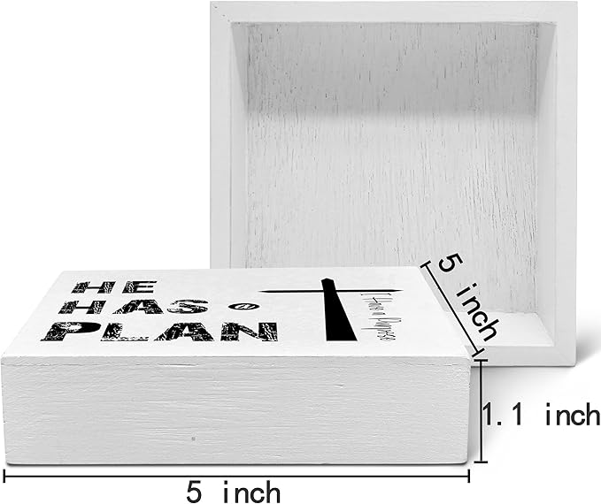 SRADMO He Has a Plan Jesus Wood Box Sign Desk Decor, Bible Verse Decor, Christian Theme Wooden Block Box Sign Decoration for Home Office Shelf Table Decors