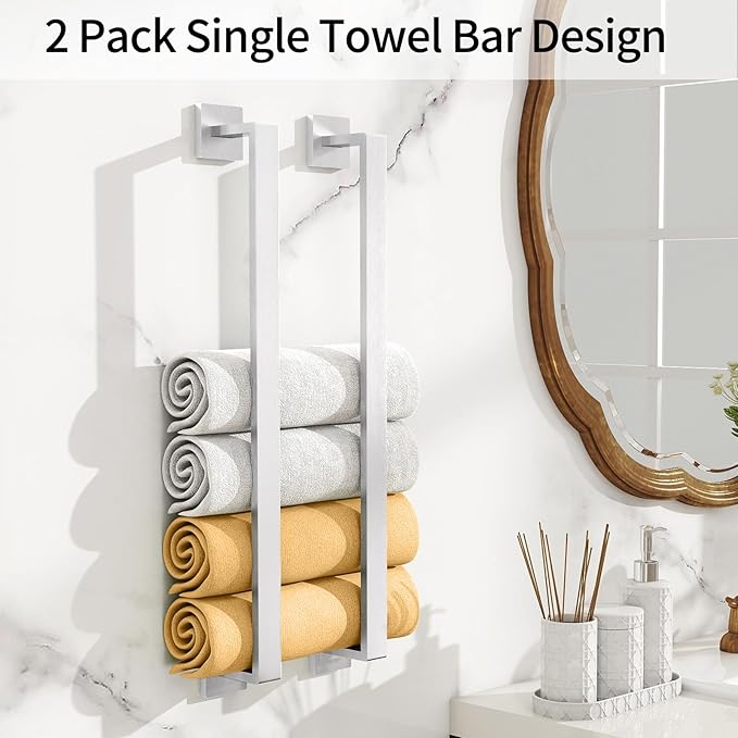 Bathroom Towel Bar, 24 Inch Towel Racks for Bathroom Wall Mounted, Stainless Steel Towel Rail Hanger for Wall, Nickel Towel Holder for Wall, Kitchen(2 Pack)