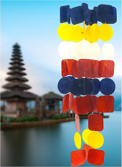Bellaa 24872 Wind Chimes Outdoor, Garden Decorations, Musical, Indoor/Outside Windchimes, Beach, Ocean Breeze, Gifts for Mom, Gift for All Occasions, Sea Glass Shells Wood Red Blue Yellow White