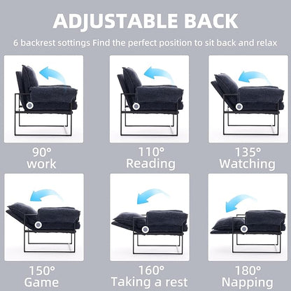 YISHENG Accent Chair with 6-Angle Adjustable Backrest, Chenille Fabric Living Room Chair Upholstered Lounge Chair, Modern Chair Cozy Reclining Chair for Reading Room, 1PC Dark Blue