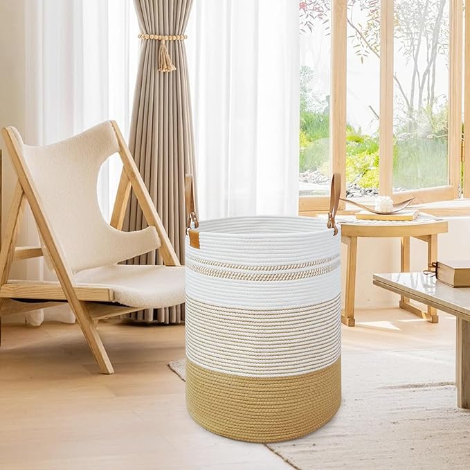 danpinera 79L Laundry Hamper Basket, Tall Round Dirty Clothes Hamper with Handle, Woven Storage Basket for Blanket, Toy, Pillow, Blanket Bin for Living Room, Nursery Room Gradient Jute