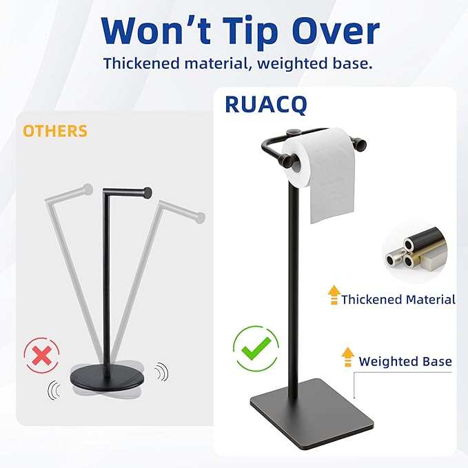RUACQ Toilet Paper Holder Stand, Bathroom Toilet Paper Roll Holder Free Standing, Toilet Tissue Holder Stand with Post Pivoting Design, Stable Weighted Base, SUS304 Stainless Steel (Oil Rubbed Bronze)