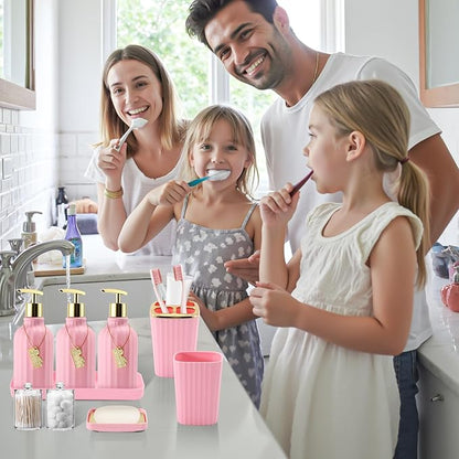 20PC Bathroom Accessory Set Pink Bathroom Accessories Bathroom Set, Shower Curtain Set, 2 Piece Bath Towel Set, 3PC Soap Dispenser, Toilet Brush & Trash Can