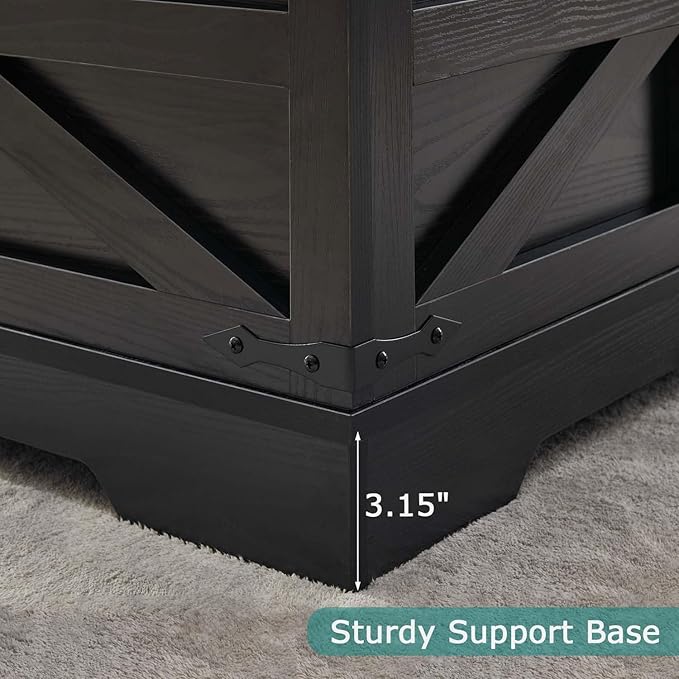 Black Coffee Table with Storage, Cocktail Table with Hinged Lift Top, Farmhouse Square Wood Center Table with Large Hidden Storage Compartment for Living Room, Square Coffee Table, Metal Edges Decor