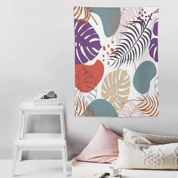 ICMOLYYENLO Tropical Green Leaves Tapestry, Exotic Leaves Beautiful Bedroom Wall Hanging, Floral Poster Blanket for Bedroom Living Room Dormitory Apartment 60x60 Inch