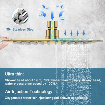 POP SANITARYWARE Shower Faucet Set Brushed Gold Bathroom Rainfall 10 Inch Shower Head System Single Handle Shower Trim Kit with Valve