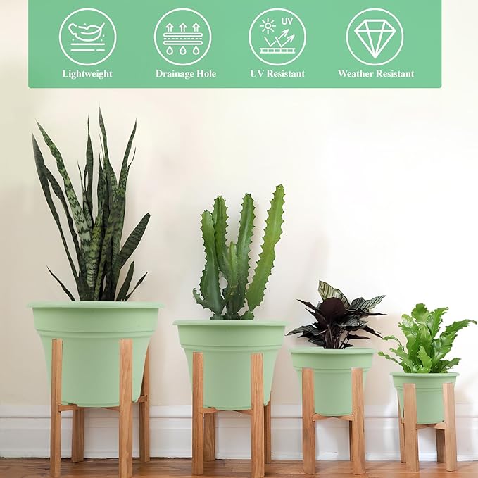 6 Inch Plastic-Flower Pot-for-Indoor Plants, 6 Pack Outdoor Plant Pots with Drainage Holes & Saucers, Resin Garden Pots Planters