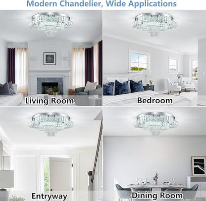 21 Inch Crystal Chandelier LED Flush Mount Ceiling Light Fixtures Luxury Chandeliers for Living Room Bathroom Bedroom Entrance Dining Room(Cool White)
