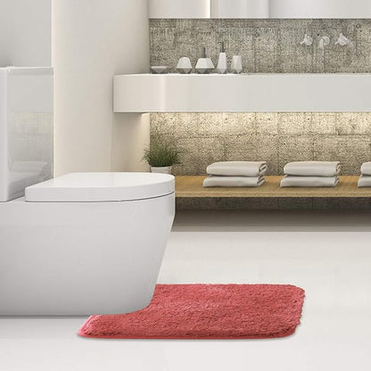 Suchtale Contour Rug Non Slip Bath Mat Water Absorbent Soft Microfiber Shaggy Bath Mat Machine Washable Thick Plush U Shape Toilet Rug (20 x 24, Living Coral)