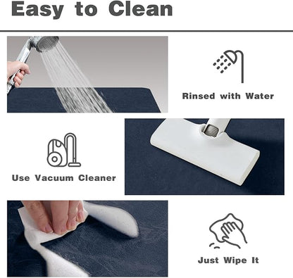 Bathroom Mat Quick Dry, Bathroom Rugs Non Slip Washable Thin Absorbent Bath Mat Fits Under Door Bathroom Floor Mat Perfect for Bath, Shower, or Sink 24"x60" Navy Blue