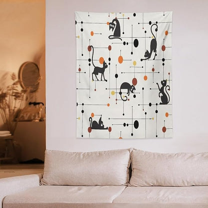 ICMOLYYENLO Abstract Cat Tapestry, Medieval Abstract Atomic Star Cat Vintage Home Wall Hanging Art Tapestry for Bedroom Living Room Dormitory 60x60 Inch
