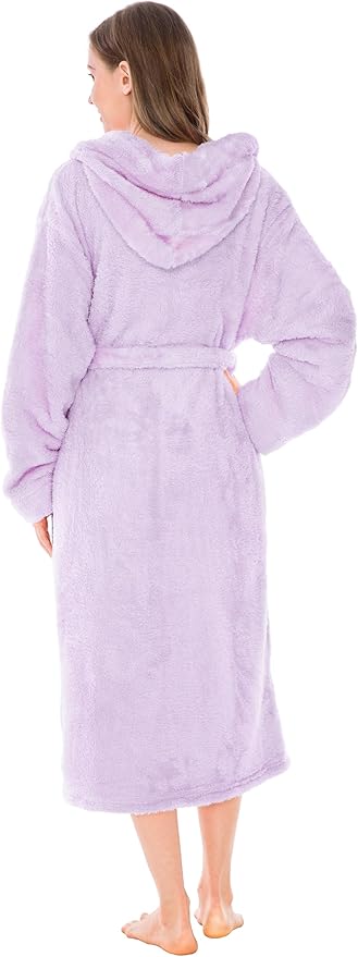 PAVILIA Women Hooded Plush Soft Robe | Fluffy Warm Fleece Sherpa Shaggy Bathrobe