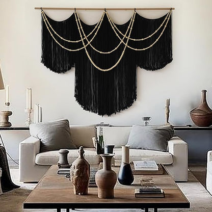 Macrame Wall Hanging Black Yarn Tapestry Home Decor Large Fiber Wall Art Living Room Bedroom Home Wall Decor 57" W x 43" L