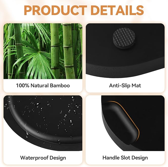 Bamboo Vanity Tray 11.4x6.1 inches, Decorative Vanity Tray for Bathroom Countertop Toilet Tank Farmhouse, Black