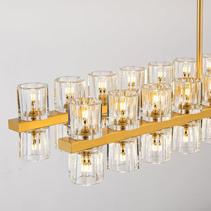 Crystal Brass Rectangular Chandelier Light Fixture,72 in Dining Room Chandeliers Over Table,Modern Chandelier For Living Room,Arcachon Chandeliers,Kitchen Island Chandelier,Includes 80xG4 Bulbs