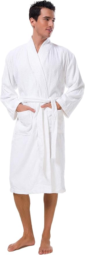 SIORO Mens Robe Terry Cloth Kimono Bathrobe Cotton Soft Shower Towel Bath Robes Calf Length Housecoat for Spa Hotel Hot Tub