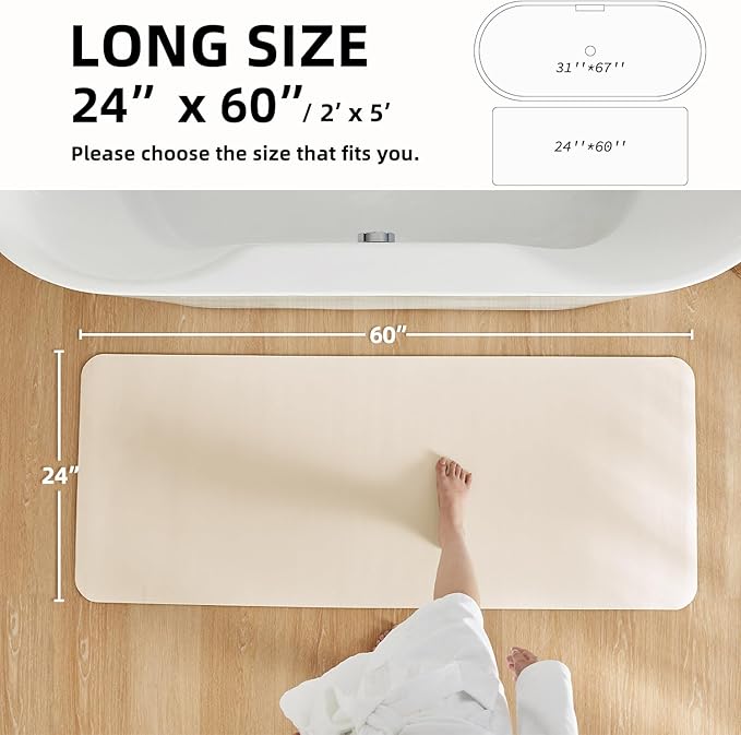 Bathroom Mat Quick Dry, Bathroom Rugs Non Slip Washable Thin Absorbent Bath Mat Fits Under Door Bathroom Floor Mat Perfect for Bath, Shower, or Sink 24"x60" Beige