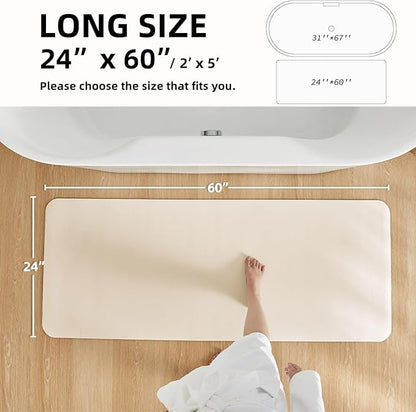 Bathroom Mat Quick Dry, Bathroom Rugs Non Slip Washable Thin Absorbent Bath Mat Fits Under Door Bathroom Floor Mat Perfect for Bath, Shower, or Sink 24"x60" Beige