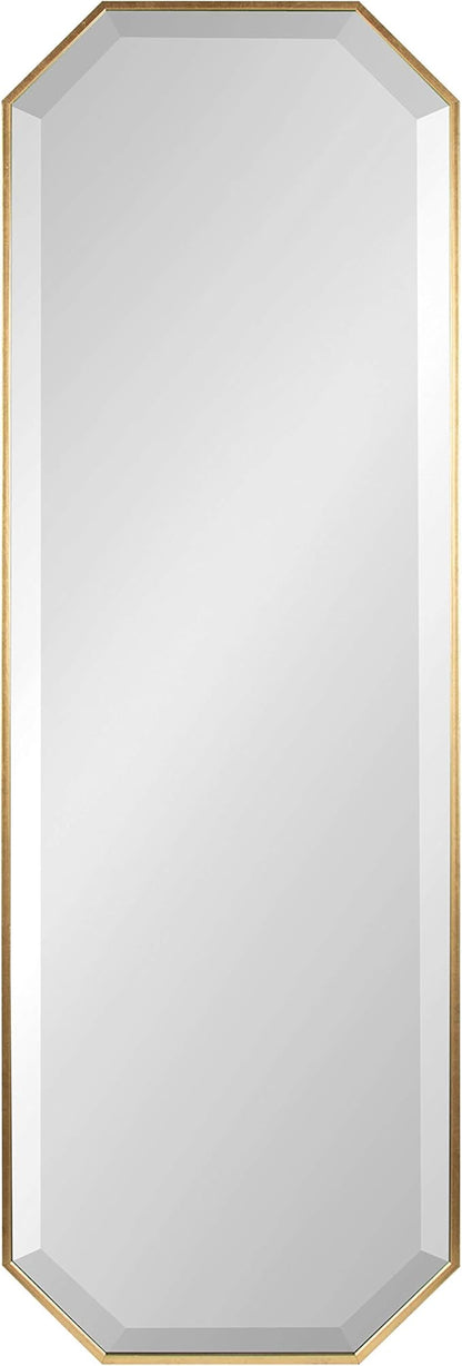 Kate and Laurel Rhodes Modern Full Length Framed Octagon Wall Mirror, 16 x 48, Gold, Decorative Glam Geometric Wall Accent